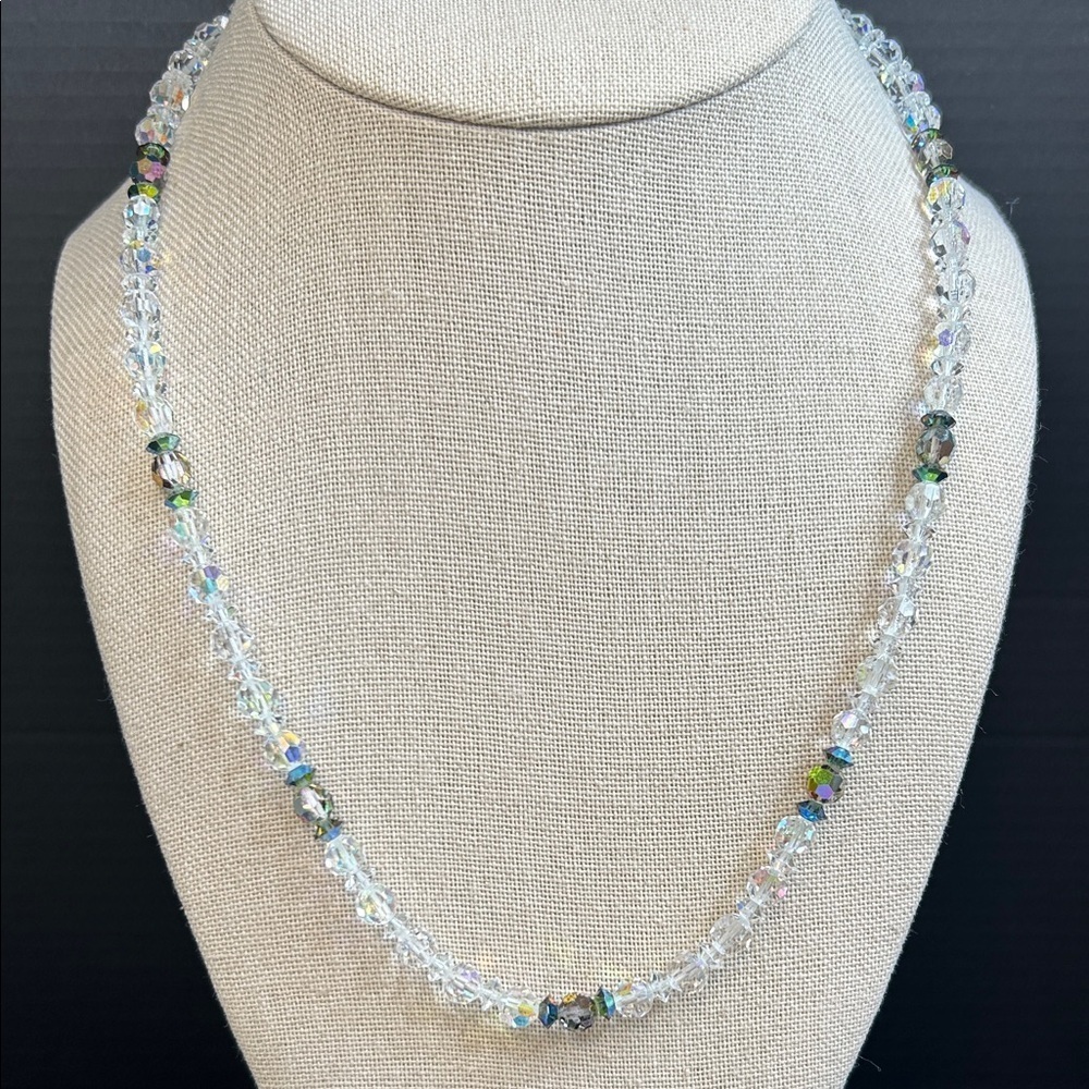 Stunning Dainty Crystal Aurora Borealis Necklace with Floral Box Clasp